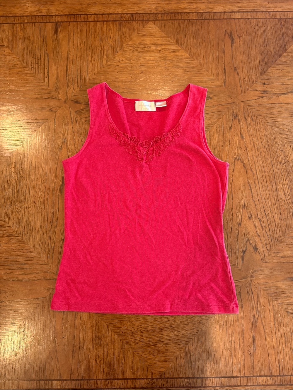 SAMANTHA SUNG Red Lace-Trim Tank Top